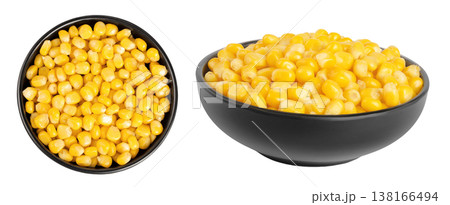 corn seeds in ceramic bowl isolated on white background. Top view. Flat lay 138166494