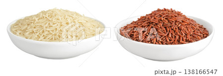 white and red rice basmati in a ceramic bowl isolated on white background white and red rice basmati in a ceramic bowl isolated on white background 138166547