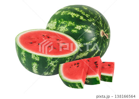 watermelon and half isolated on white background with full depth of field 138166564