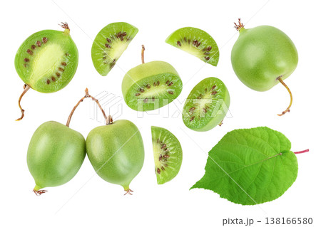 mini kiwi baby fruit or actinidia arguta isolated on white background with full depth of field. Top view. Flat lay 138166580