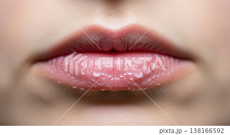 Extreme macro close-up of dry, chapped pink lips with visible peeling skin and texture, illustrating dehydration or winter skincare needs. Extreme macro close-up of dry, chapped pink lips with visible peeling skin and texture, illustrating dehydration or winter skincare needs. 138166592
