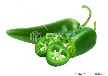 jalapeno peppers isolated on white background. Green chili pepper with full depth of field. 138166626