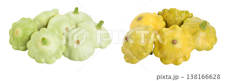 green and yellow pattypan squash isolated on white background, Clipping path and full depth of field 138166628