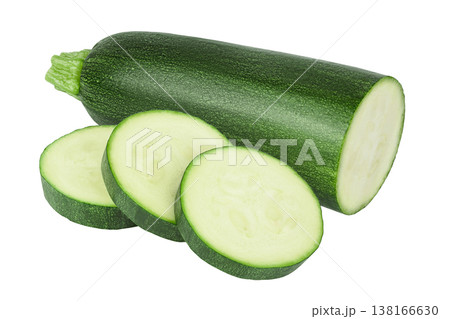 Fresh slice zucchini isolated on white background with full depth of field Fresh slice zucchini isolated on white background with full depth of field 138166630