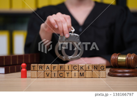 Courtroom scene highlighting trafficking victim support through justice and accountability 138166797