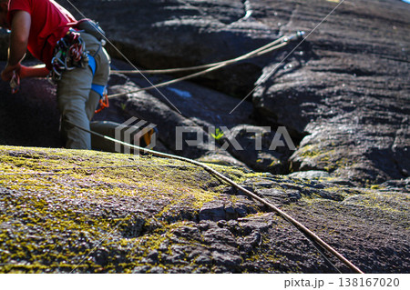 Lead Climber And Rope On A Positive Incline 138167020