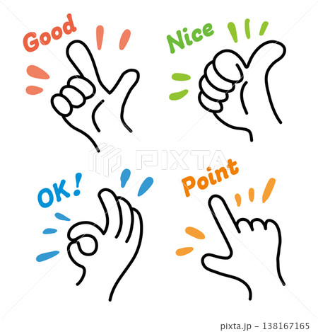 注目、指さしシンプルイラストセット 注目、指さしシンプルイラストセット 138167165