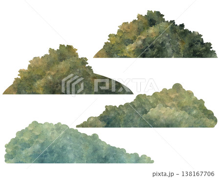 Watercolor bushes set, hand painted greenery elements isolated on white background. Perfect for landscape design, forest scenes, eco projects, packaging, prints, backgrounds, decorative compositions 138167706