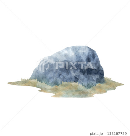 Watercolor rock isolated on white background. Hand painted natural stone with soft textures and neutral tones for landscape design, forest scenes, game assets, prints and decorative compositions Watercolor rock isolated on white background. Hand painted natural stone with soft textures and neutral tones for landscape design, forest scenes, game assets, prints and decorative compositions 138167729