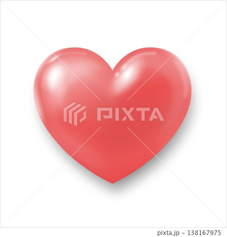 A three-dimensional coral heart with highlights and shadows on a white background. 138167975