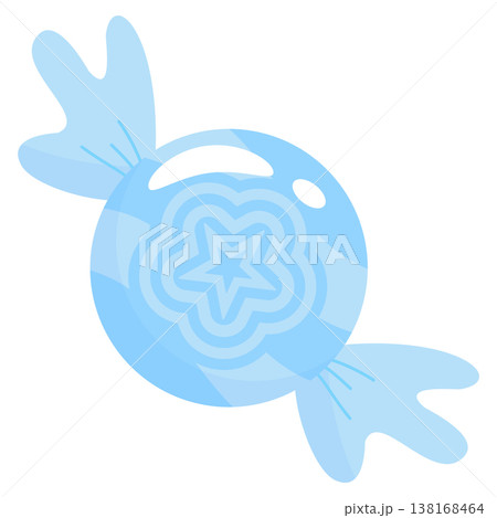 Blue wrapped candy vector illustration with star pattern in flat style Blue wrapped candy vector illustration with star pattern in flat style 138168464