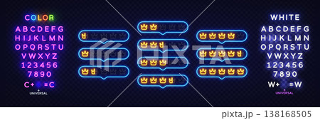 Neon crown rating bubbles with glowing gold symbols. Bright luxury score indicators on dark brick wall background create premium review concept Neon crown rating bubbles with glowing gold symbols. Bright luxury score indicators on dark brick wall background create premium review concept 138168505