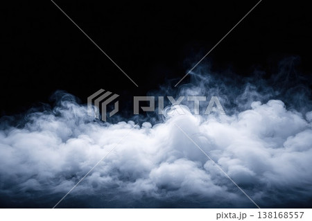 Soft White Smoke Waves Rising on Black Background Abstract Atmospheric Texture 138168557