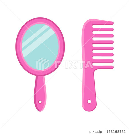 Pink mirror and comb set beauty accessories for grooming and styling 138168581