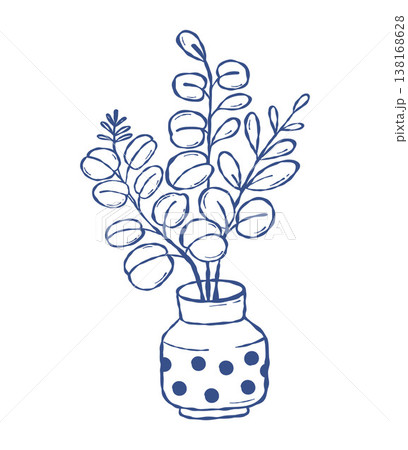 Eucalyptus Branches in Ceramic Vase. Outline Vector Illustration. Minimalist Botanical Line Art for Modern Interior and Wellness Design on White. Eucalyptus Branches in Ceramic Vase. Outline Vector Illustration. Minimalist Botanical Line Art for Modern Interior and Wellness Design on White. 138168628