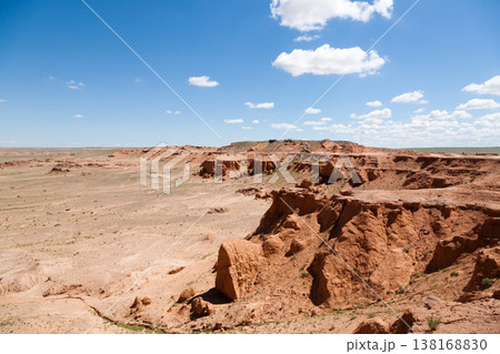 Flaming Cliffs rocks landscape, Mongolia. Gobi desert Flaming Cliffs rocks landscape, Mongolia. Gobi desert 138168830