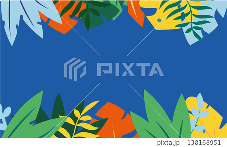 Tropical foliage border frame against deep blue background 138168951