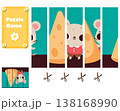 Animals Puzzle for toddlers with cute mouse and cheese. Match pieces and complete the picture. Educational game for children 138168990