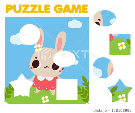 Animals Puzzle for toddlers with cute rabbit. Match pieces and complete the picture. Educational game for children Animals Puzzle for toddlers with cute rabbit. Match pieces and complete the picture. Educational game for children 138168993