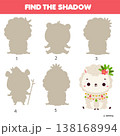 Shadow matching game. Kids activity with cartoon alpaca. Find silhouette teaching page for toddlers 138168994