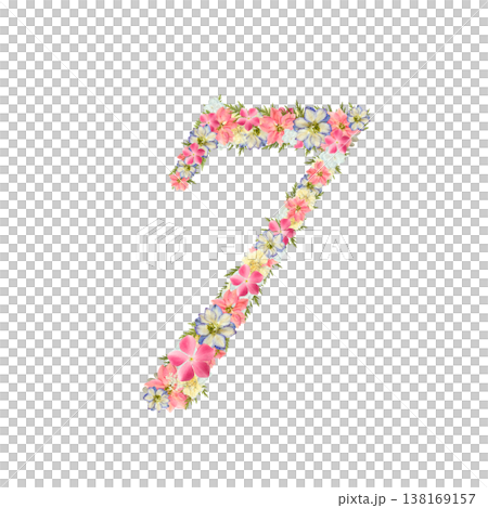 數字 7 的壓花設計,精緻的襯線字體,粉紅色和藍色的植物數字,透明 PNG 背景。 數字 7 的壓花設計,精緻的襯線字體,粉紅色和藍色的植物數字,透明 PNG 背景。 138169157