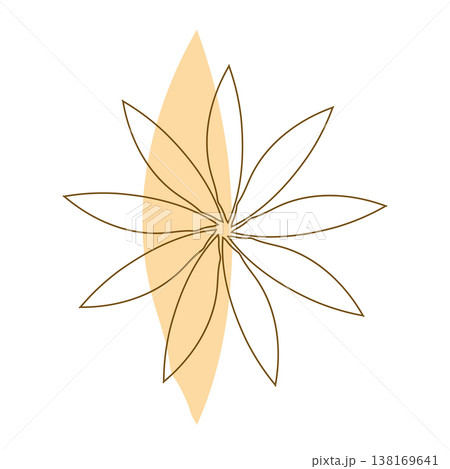 An abstract floral design features radiating brown line shapes resembling petals or leaves, centered on a single, elongated, light orange-brown solid form. 138169641