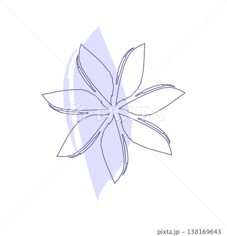 An abstract single flower design with stylized petals and subtle purple accents rests on a clean white background. This graphic illustrates a modern and elegant floral art piece. 138169643
