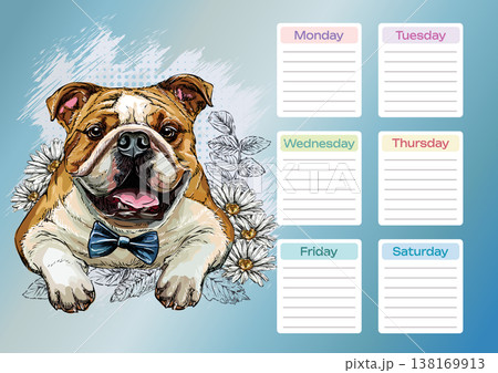 English bulldog printable planner and school schedule vector English bulldog printable planner and school schedule vector 138169913