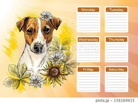 Jack Russel Terrier printable planner and school schedule vector Jack Russel Terrier printable planner and school schedule vector 138169915