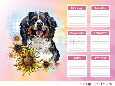 Bernese Mountain Dog printable planner and school schedule vector Bernese Mountain Dog printable planner and school schedule vector 138169920