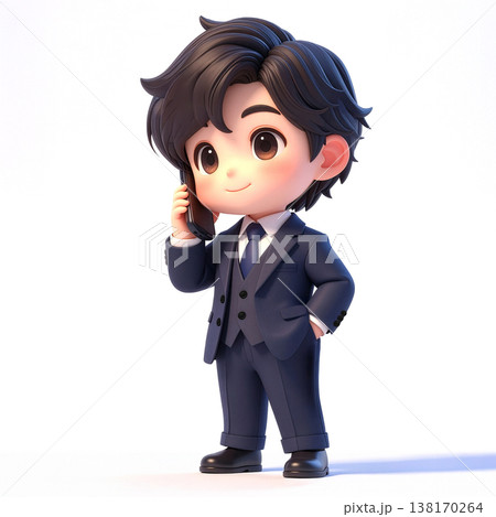 スマホで商談をするスーツ姿の若い男性3Dキャラ 138170264