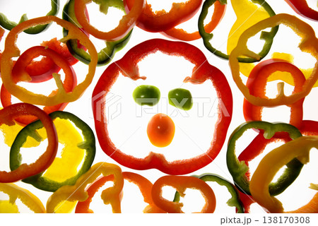 パプリカとカラーピーマンでキャラクターの顔 パプリカとカラーピーマンでキャラクターの顔 138170308