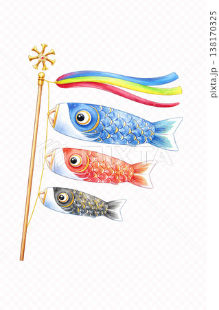 鯉のぼりの透過イラスト｜子どもの日に使えるシンプル素材（PNG）Koinobori Illustra 138170325