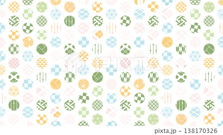 【春の背景素材】伝統文様のカラフルな和柄イラスト 138170326