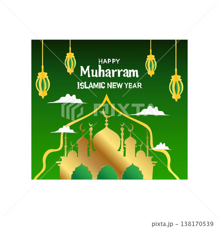 happy muharram Islamic new year free vector illustration greeting background celebration 138170539