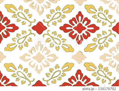 赤と黄の四菱花文様・大和絵風装飾パターン素材 138170782