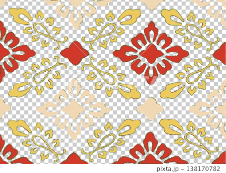 赤と黄の四菱花文様・大和絵風装飾パターン素材 138170782
