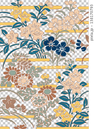 桔梗と菊の縞模様・大和絵風和柄背景素材 桔梗と菊の縞模様・大和絵風和柄背景素材 138170793