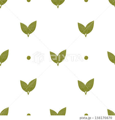 Green leaves, simple ornament. Seamless pattern in flat style. Watercolor, pastel. Design element for products, prints, textiles, wallpapers printing 138170870