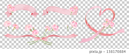 カーネーションのピンク色リボンラベルセット 138170884