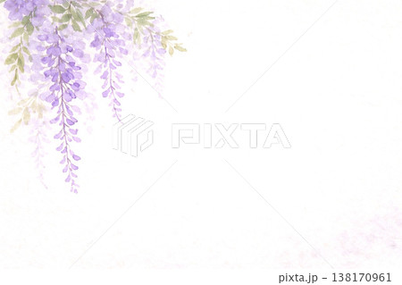 白背景に藤の花 水彩風やさしい和風フレーム背景素材 138170961
