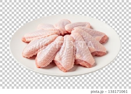 Raw chicken wings on plate isolated on transparent background 138171061