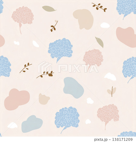 紫系花柄ボタニカルパターン 淡色背景 テキスタイルデザイン 138171209