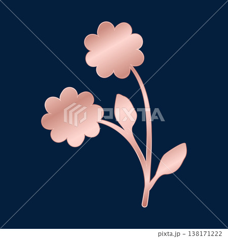 A beautiful digital illustration showing two rose golden flowers on a single stem with leaves. 138171222