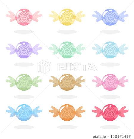 Cute pastel star candy vector set with colorful winged wrappers and star pattern 138171417