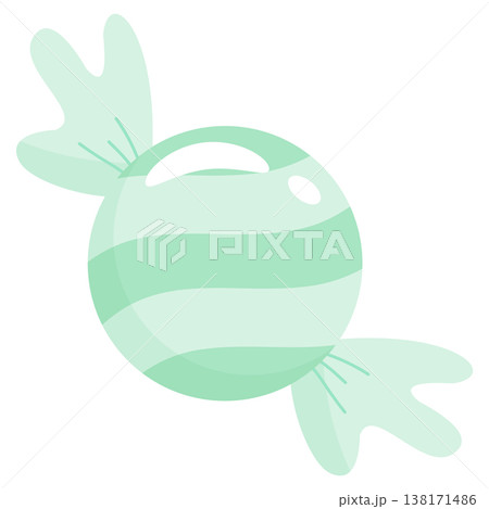 Cute green striped candy wrapped in pastel paper vector illustration Cute green striped candy wrapped in pastel paper vector illustration 138171486