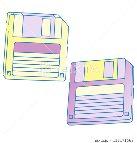 パステルカラーのフロッピーディスク セット 平成レトロ イラスト 138171568