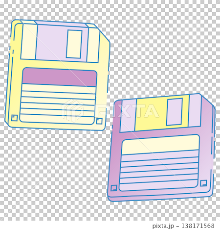 パステルカラーのフロッピーディスク セット 平成レトロ イラスト 138171568