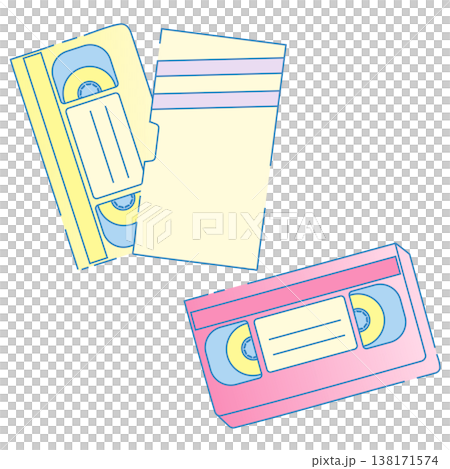 Pastel-colored videotape and case set, Heisei retro illustration Pastel-colored videotape and case set, Heisei retro illustration 138171574