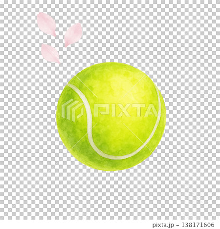 テニスボールと桜のシンプル素材 スポーツと春のイメージ 白背景 138171606